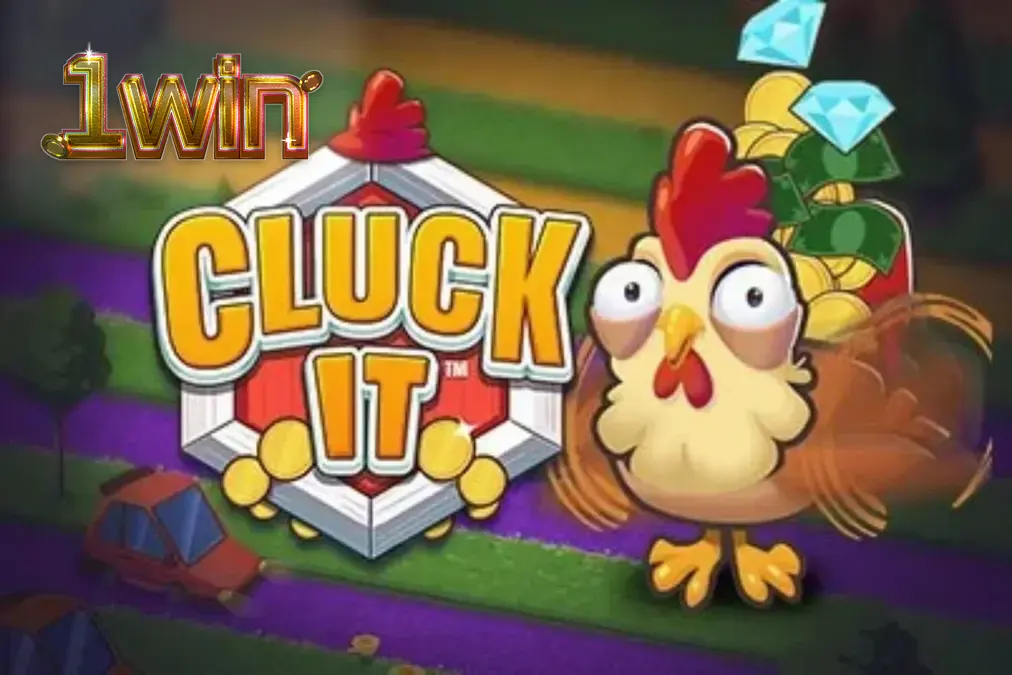 Galinha animada em um cenário de fazenda no jogo Cluck It